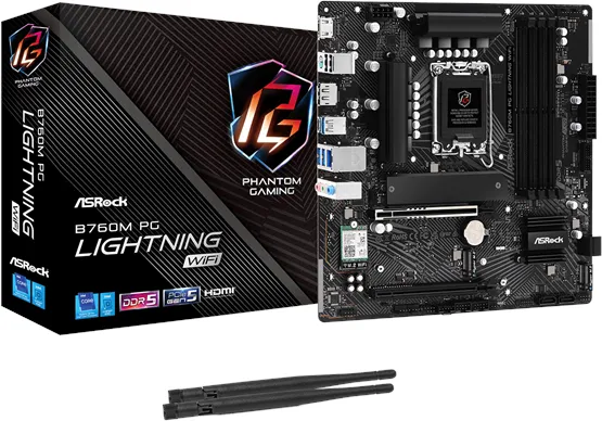 ASRock B760M PG LIGHTNING WIFI Mainboard - Intel B760 - Intel LGA1700 Socket - DDR5 RAM - Micro-ATX